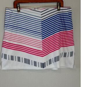 Women's Lady Hagan White Blue Pink Striped Golf Skort Front Pockets Size 14